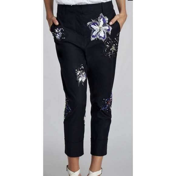 3.1 Phillip Lim Embroidered Cropped Black Pants 4 - Picture 1 of 6